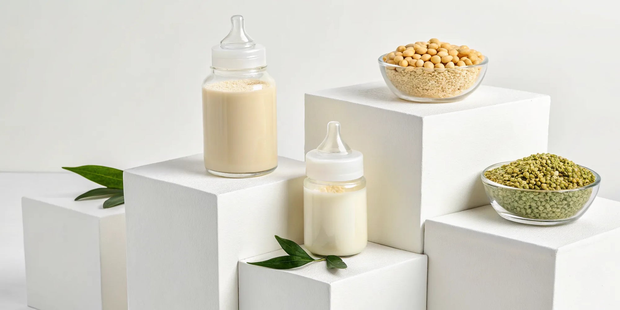Alternatives to dairy-based infant formula, including soy and plant-based options with ingredients.
