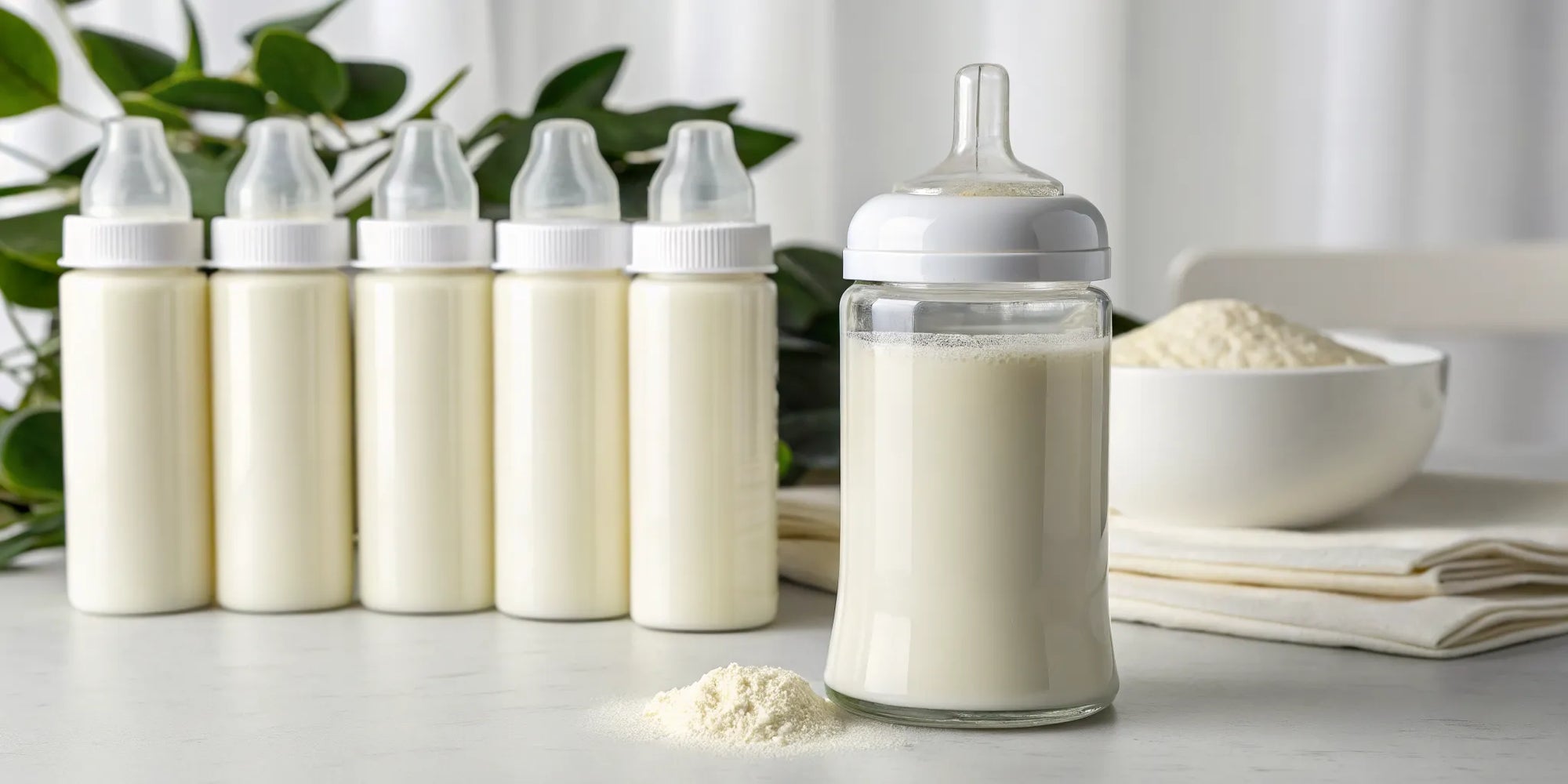 A bottle and can of baby formula made without corn syrup.