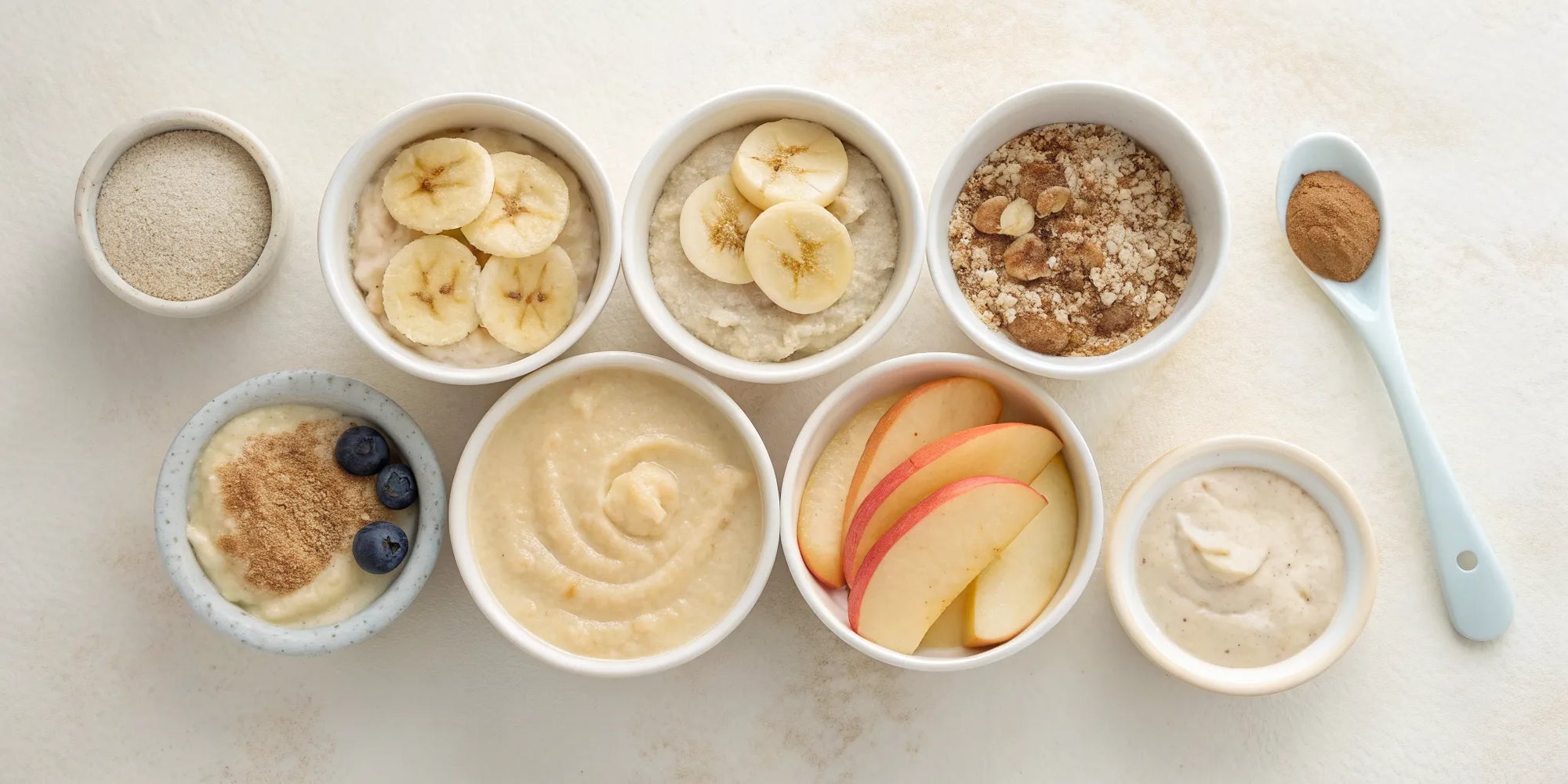 Best organic oatmeal for babies in a bowl topped with fresh fruit and cinnamon.