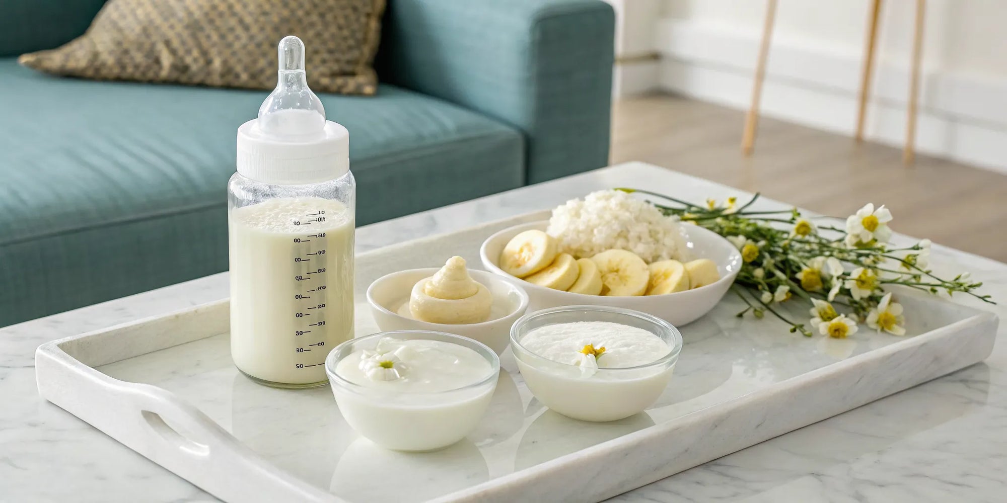 A formula of gentle foods like banana and yogurt for kids' bloating relief.