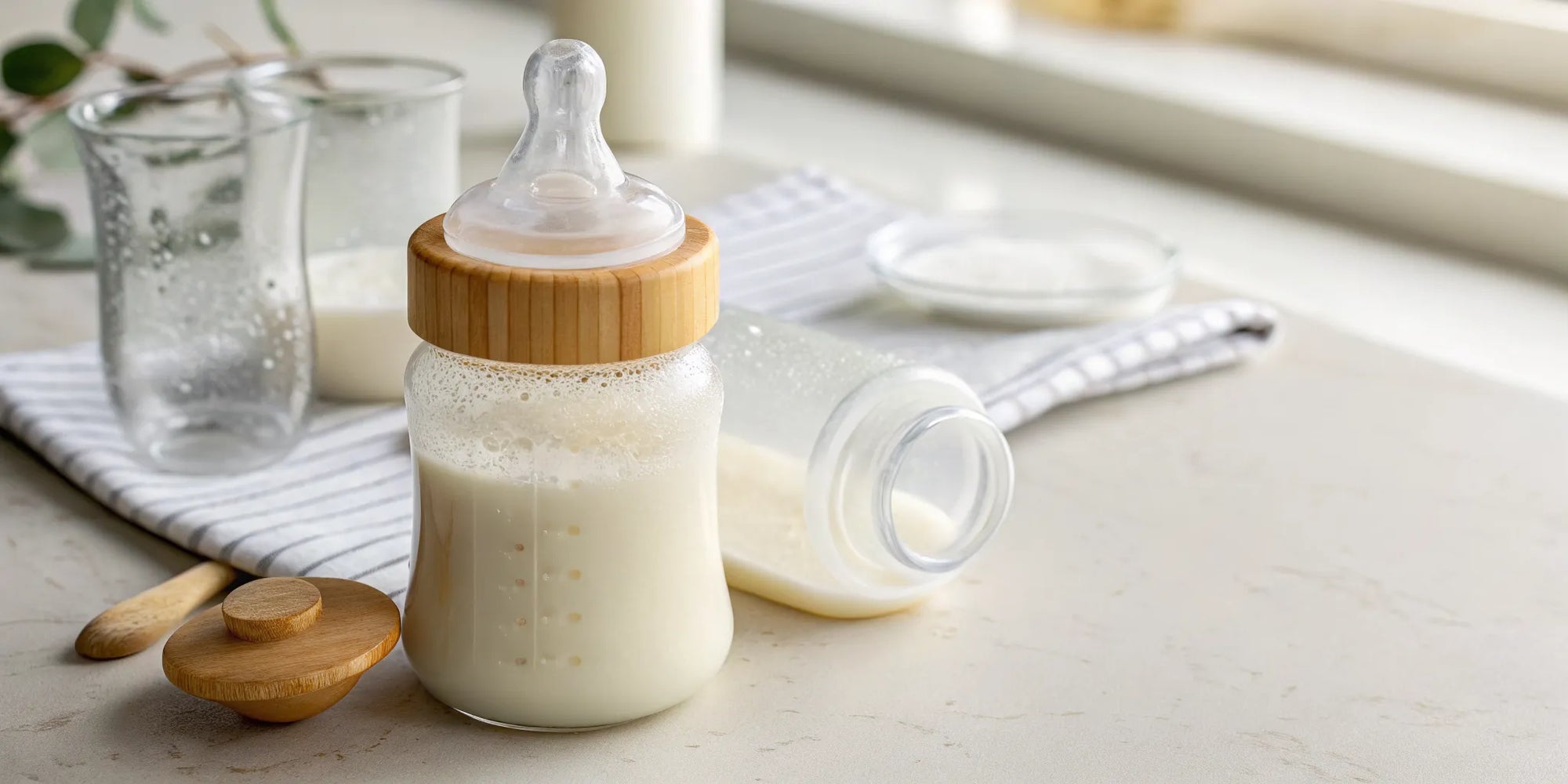 A bottle of anti-reflux baby formula to help soothe an infant experiencing frequent spit-up.