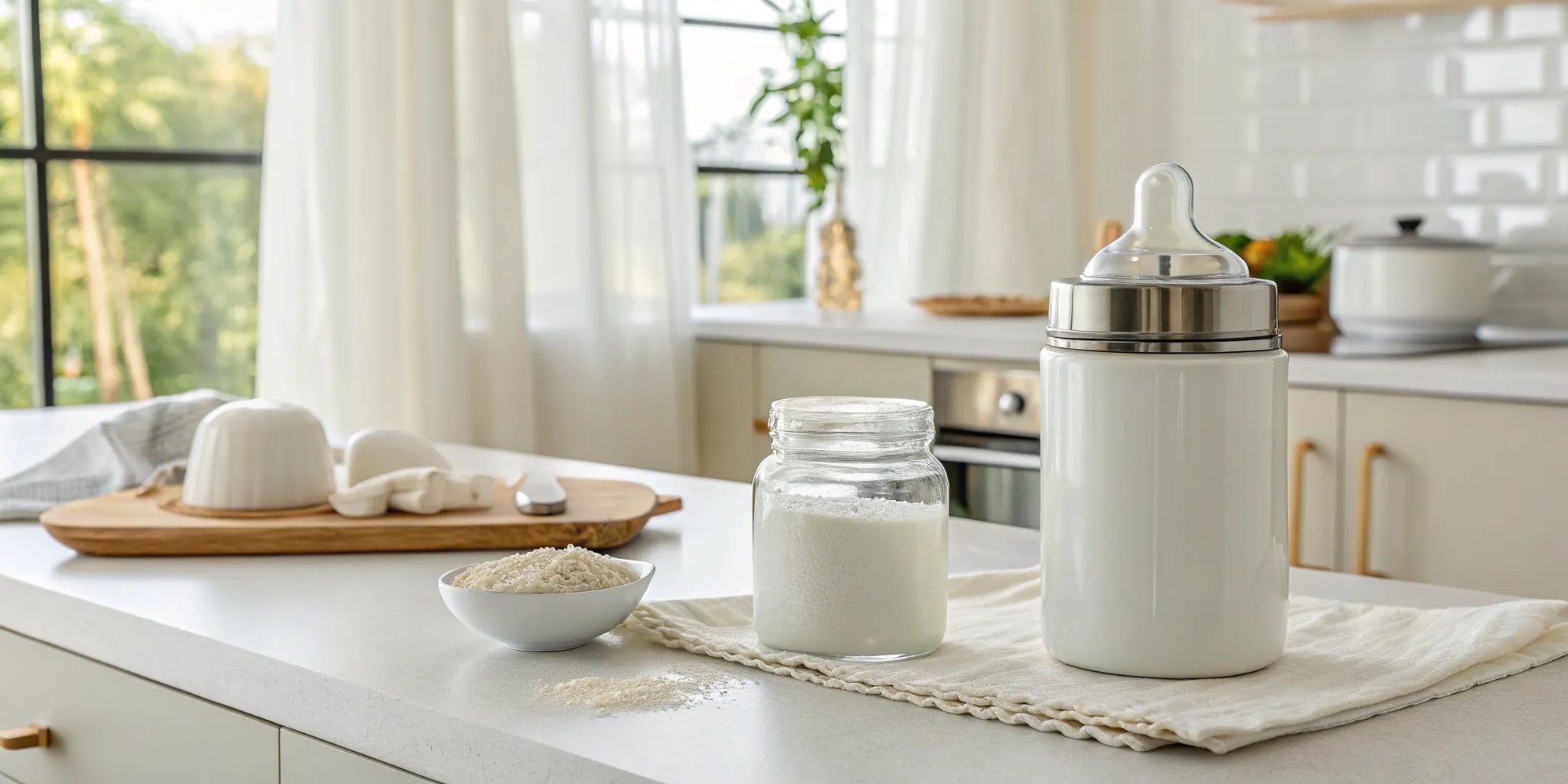 A bottle and scoop of anti-reflux baby formula.