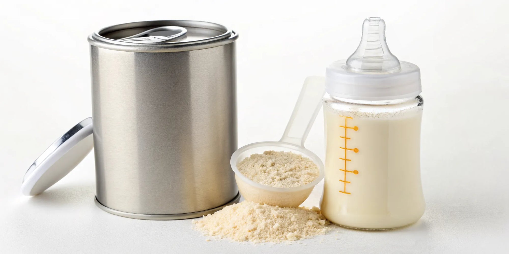 A can of baby formula and a bottle, part of the baby formula vs breast milk choice.