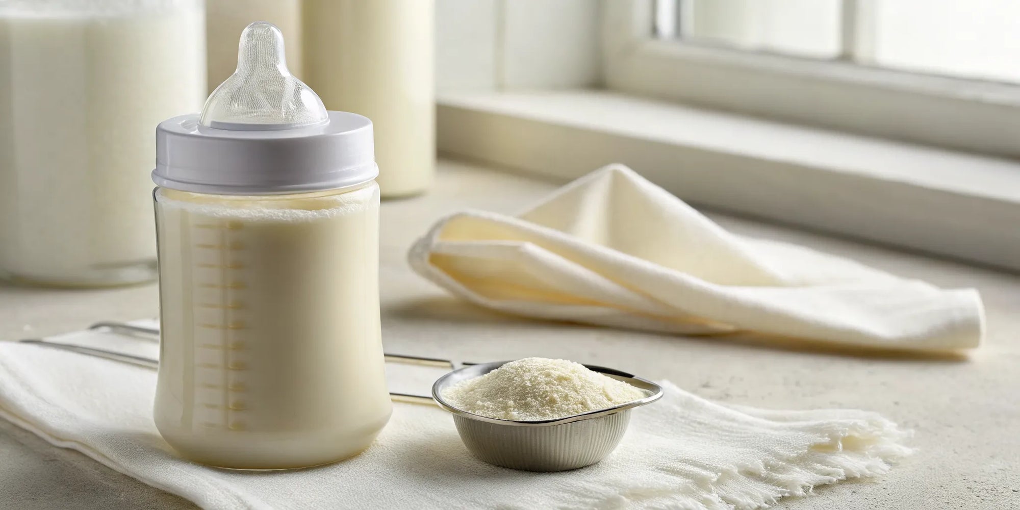 A bottle and powder of the best baby formula for 0-6 months.