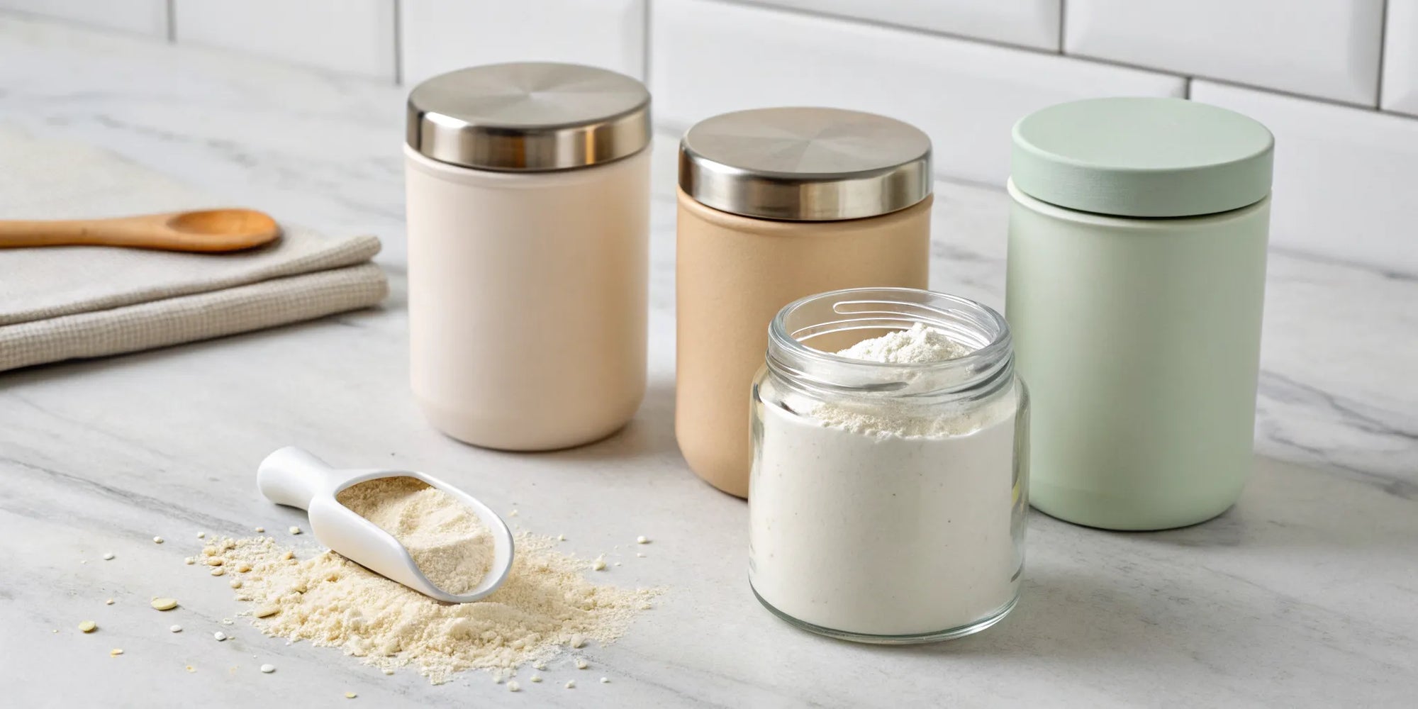 Best dairy and soy-free toddler formula powder in jars with a scoop.