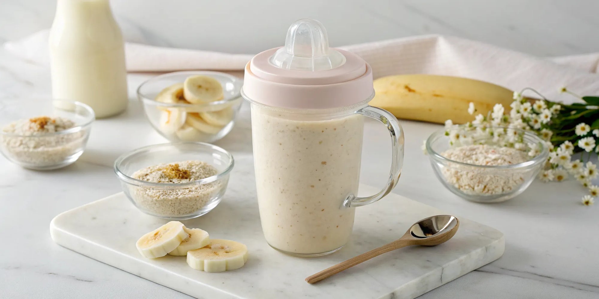 Best plant-based nutritional shake with banana and oats for toddlers with sensitive stomachs.