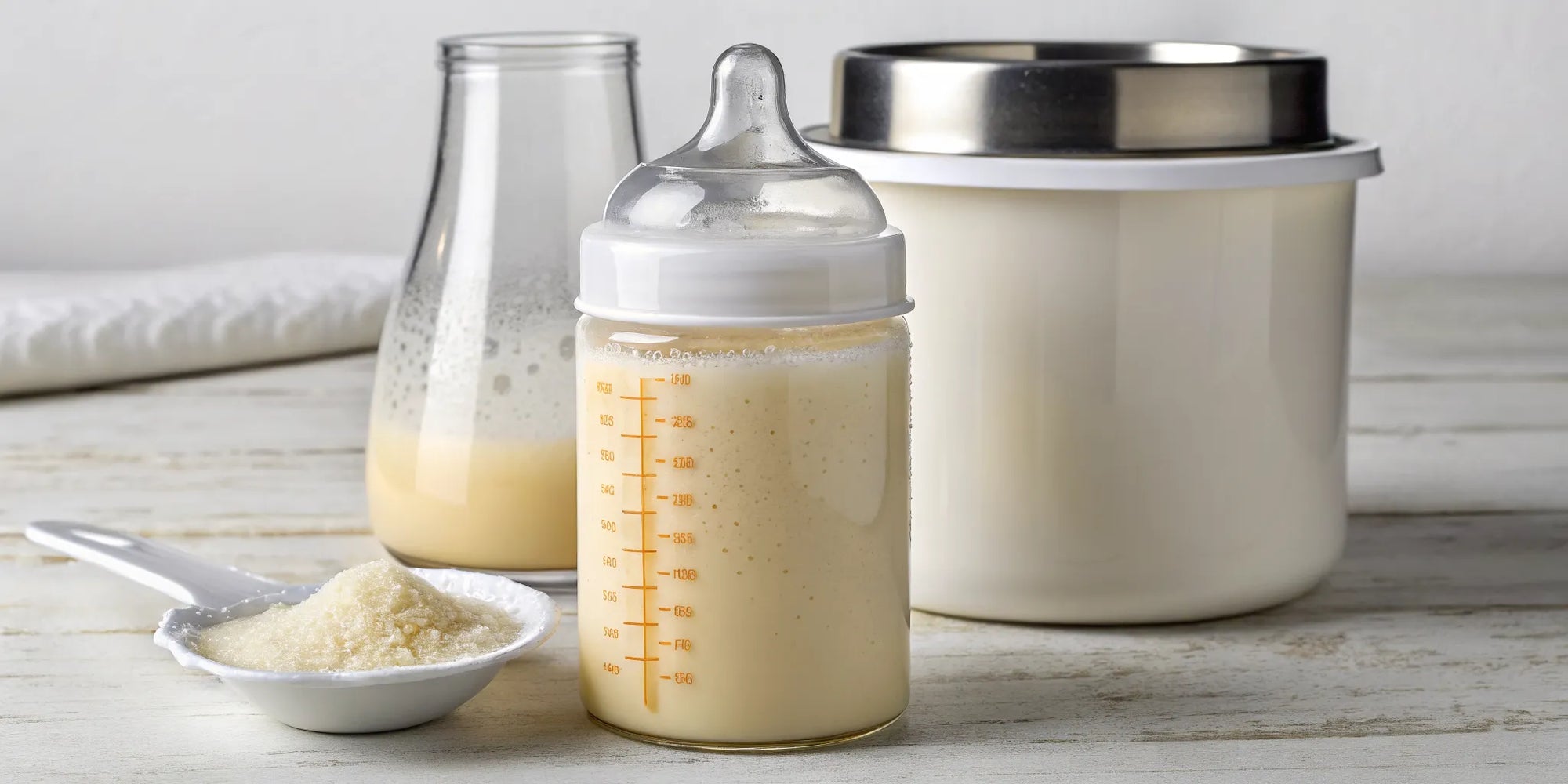 A bottle of baby formula, part of the debate on whether formula or breast milk is more filling.