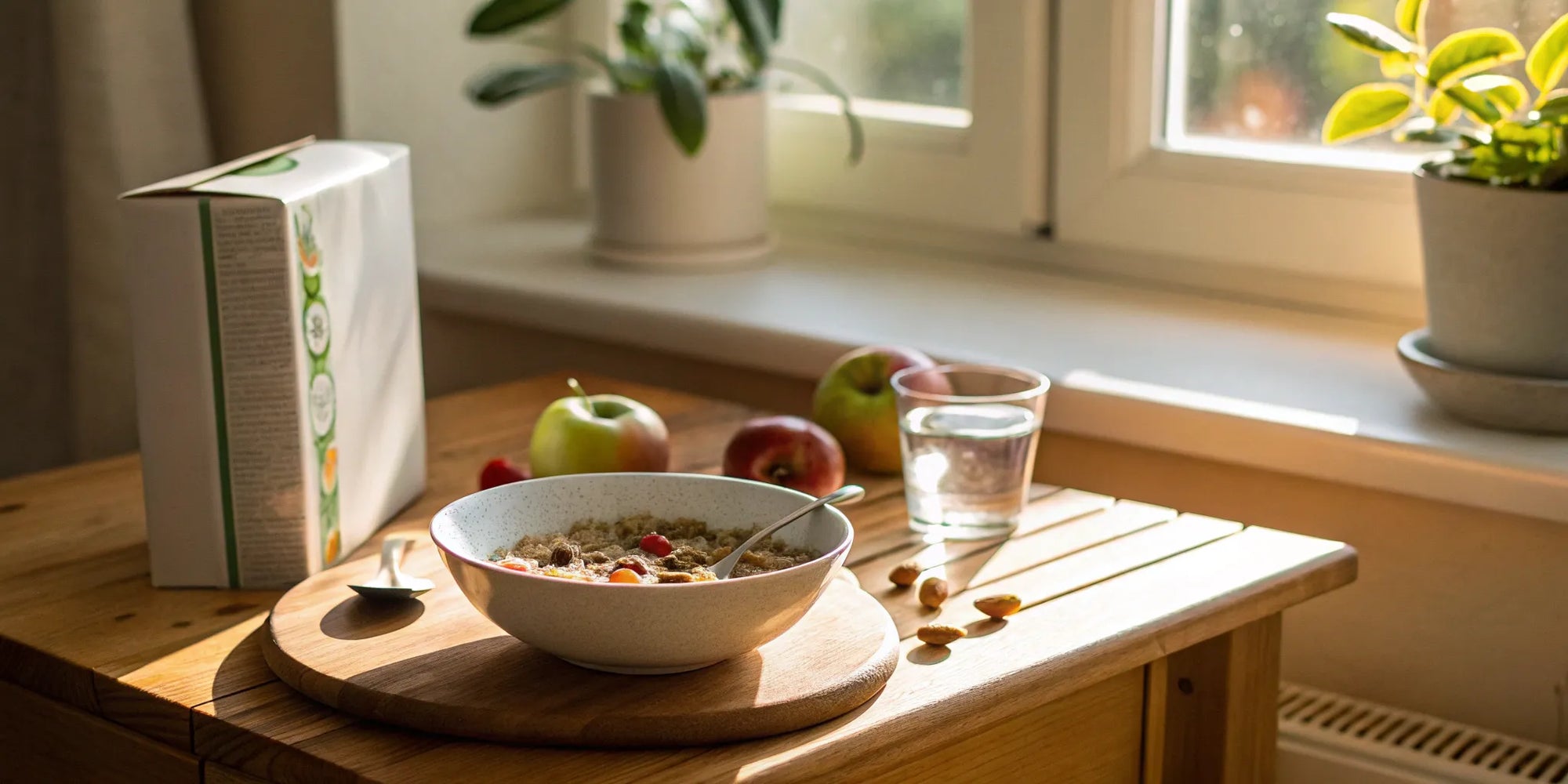 A bowl of the best cereal for a 6 month old baby, topped with fresh fruit.