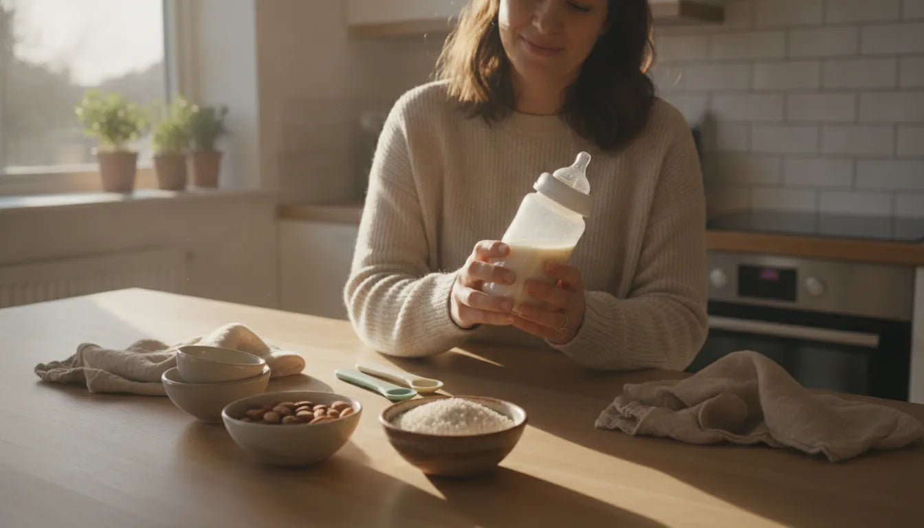 Parent reviewing clean baby formula label ingredients