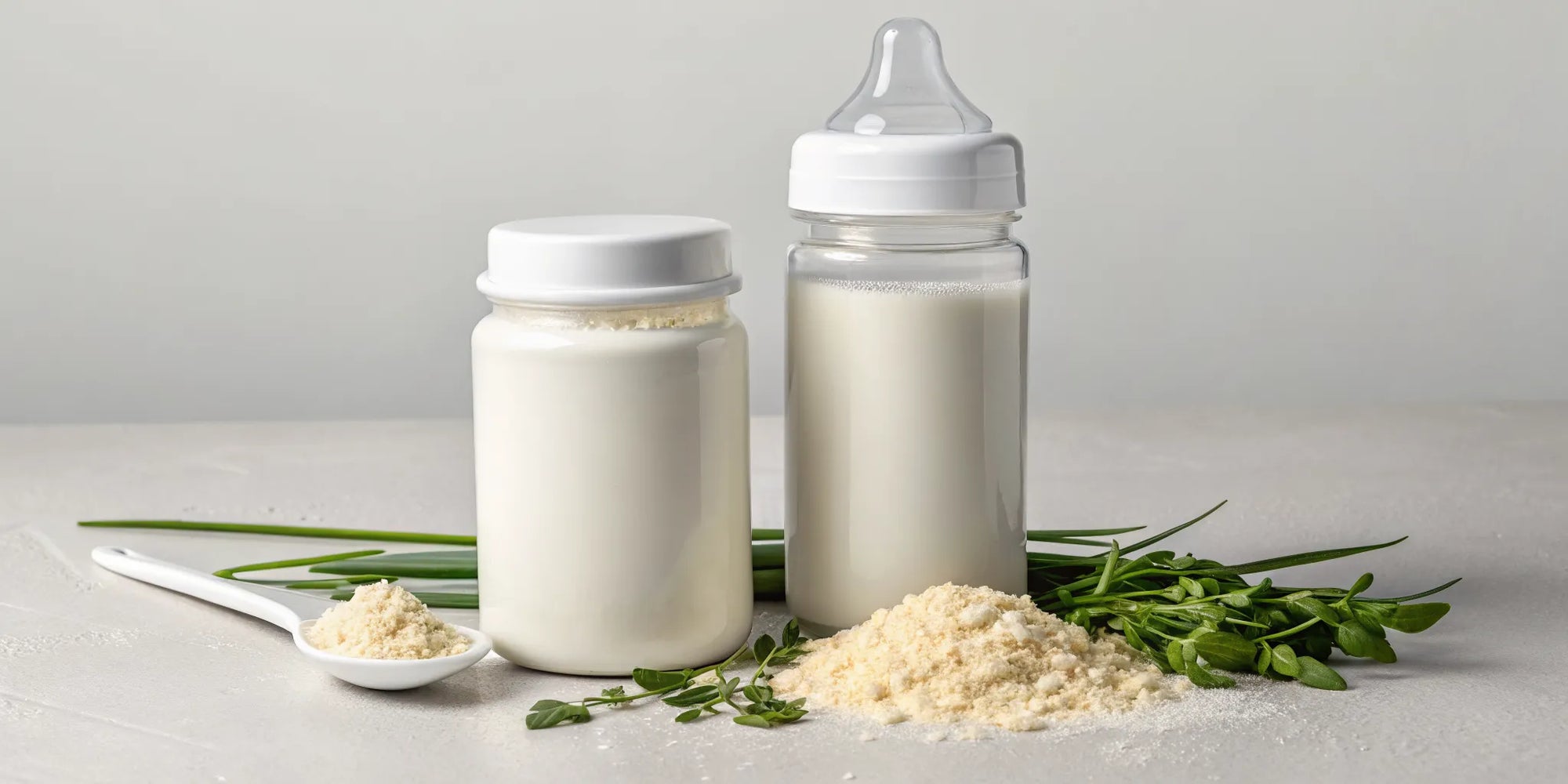Dairy-free vs. soy toddler formula in powder form and prepared in bottles.