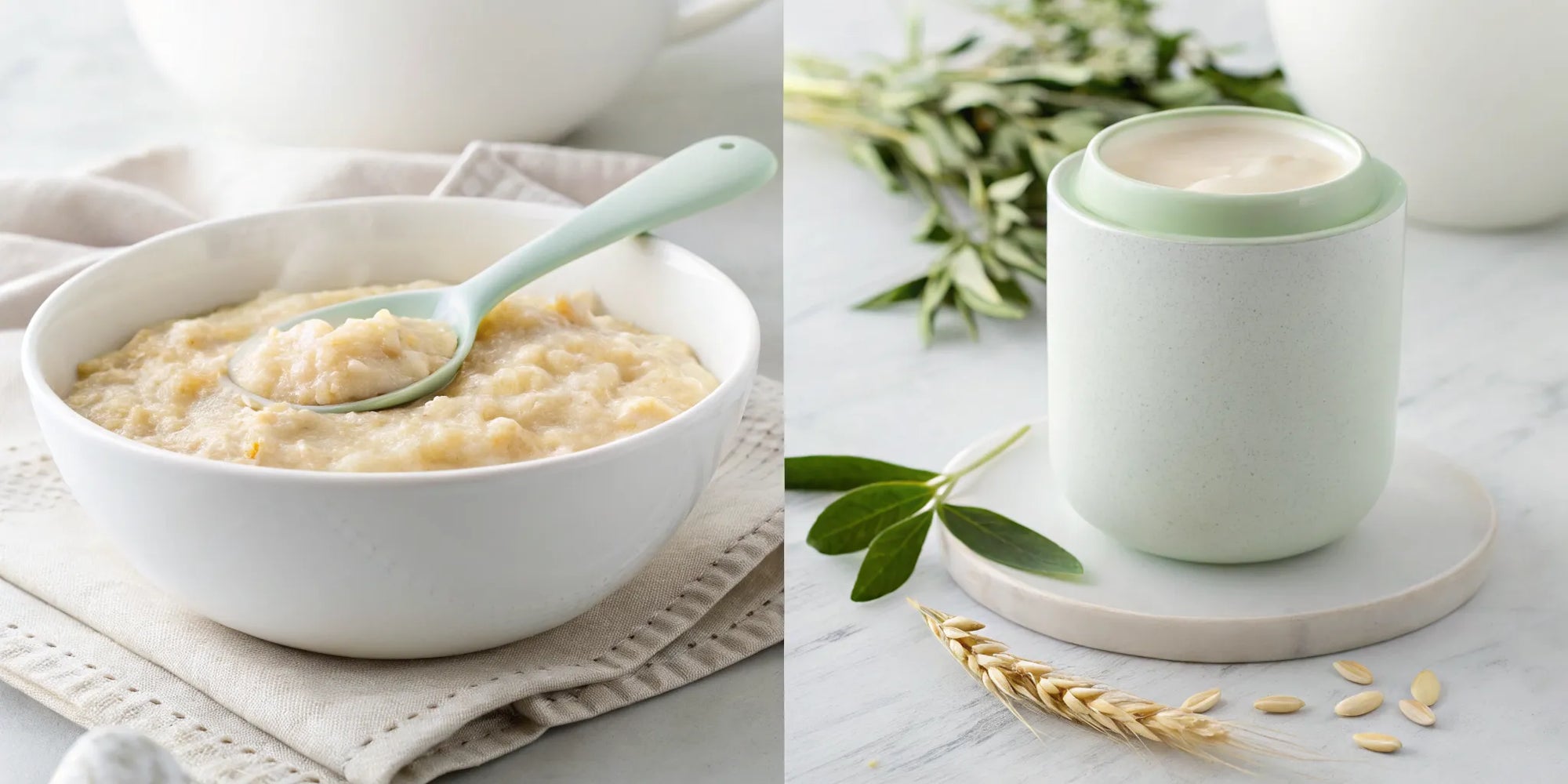 Else baby cereal vs Gerber oatmeal in side-by-side bowls.