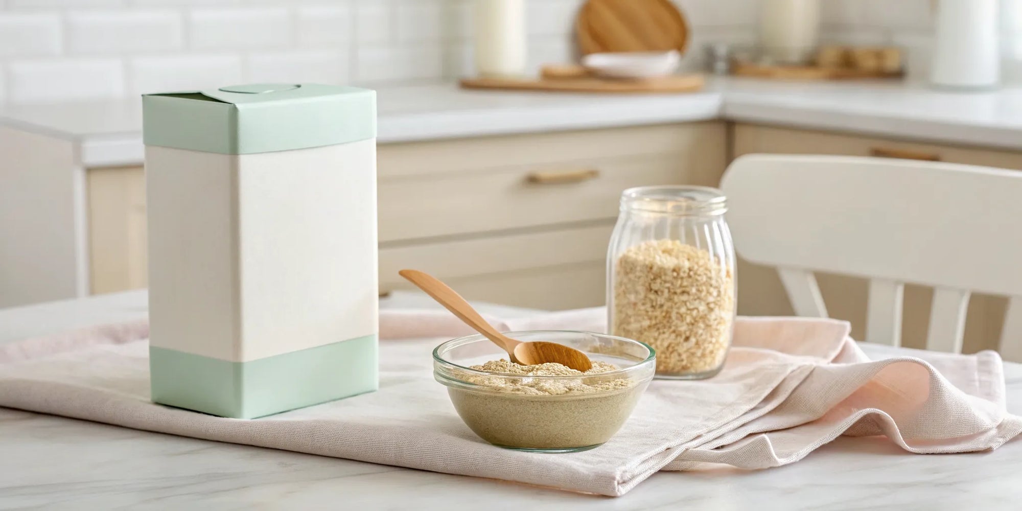 Else Nutrition baby cereal box next to a prepared bowl, ready for a parent's review.