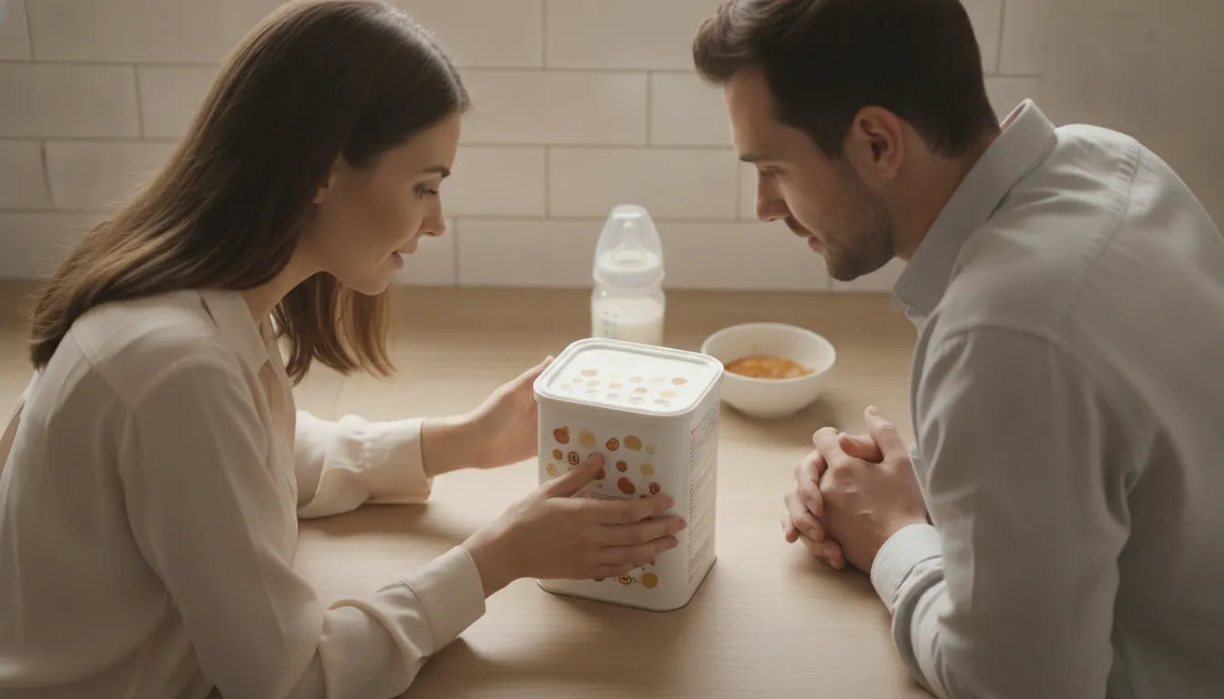 Parent reviewing an infant nutrition ingredient label