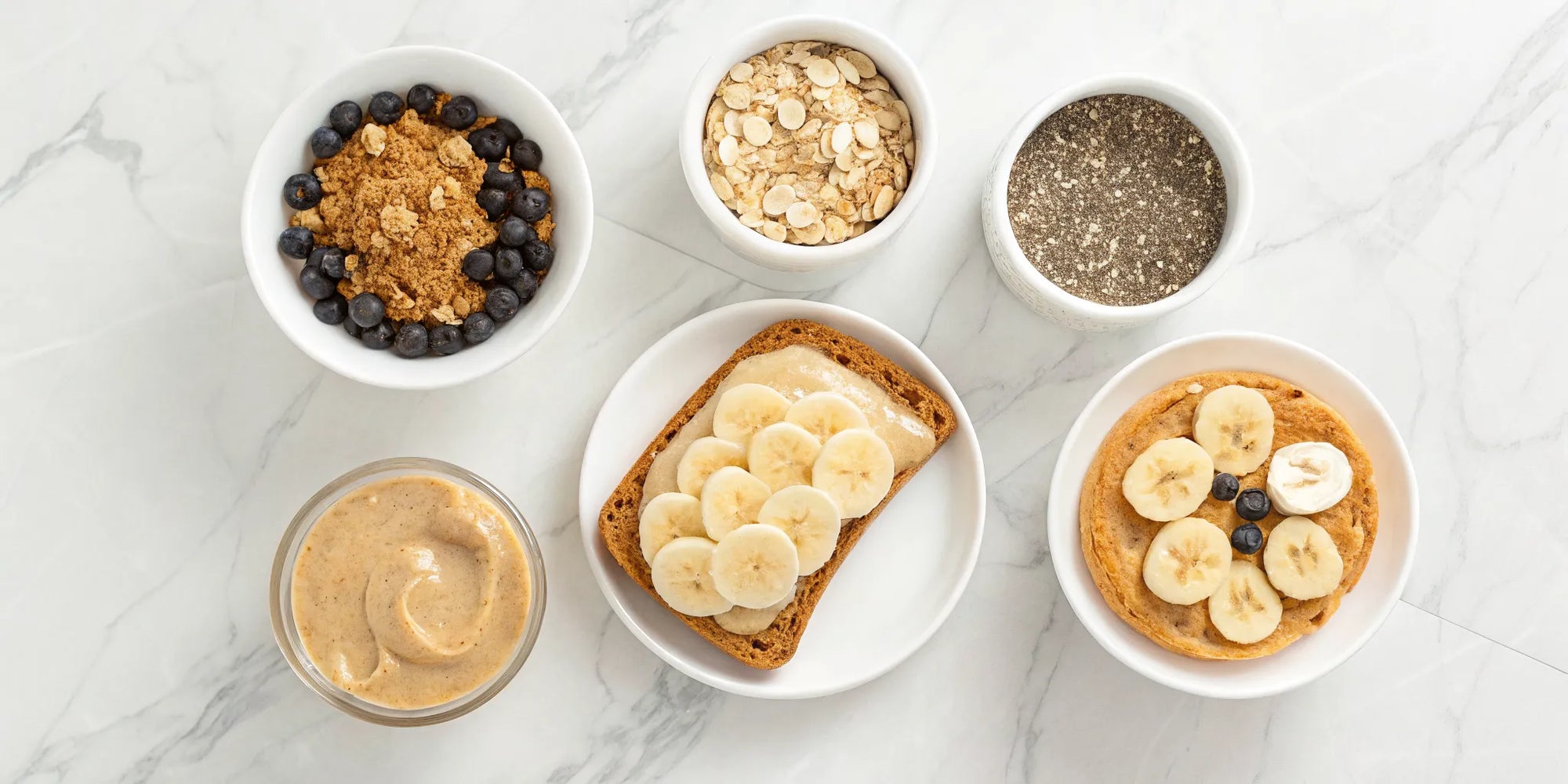 Healthy weight gain foods for picky eaters: toast and a waffle with nut butter and fruit.