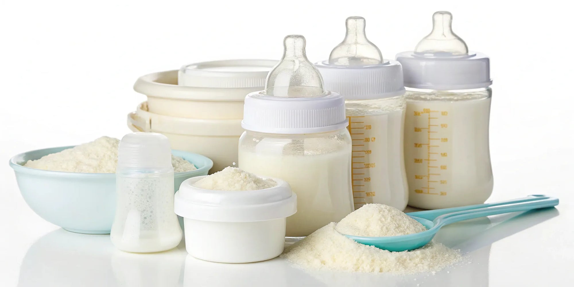 Hypoallergenic formula powder and prepared bottles for babies with eczema.