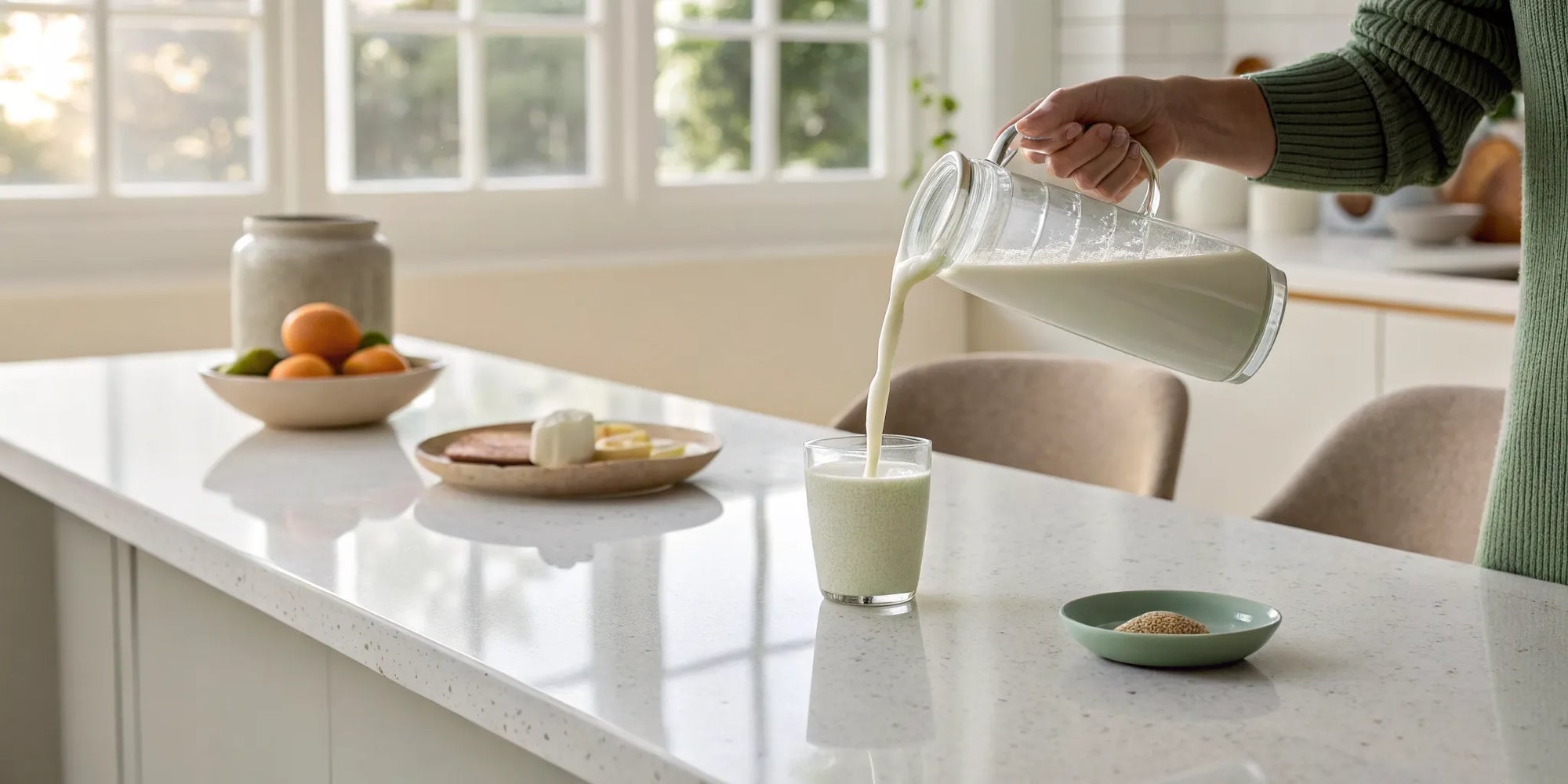 Pouring a glass of whole milk for a toddler making the switch at 12 months.