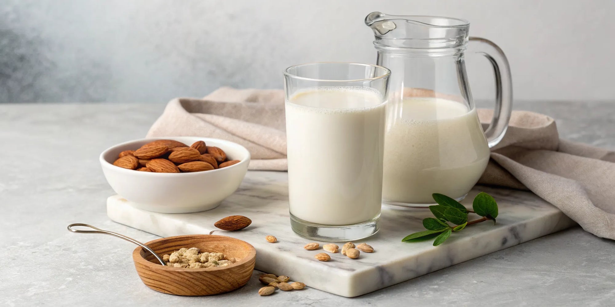A glass of almond formula, a good alternative to dairy for babies.