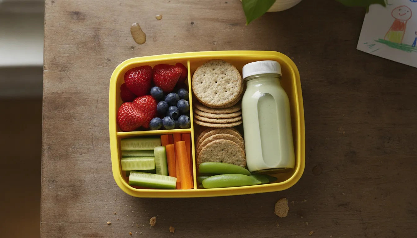 Plant-based kids nutrition shake packed with a balanced school lunch