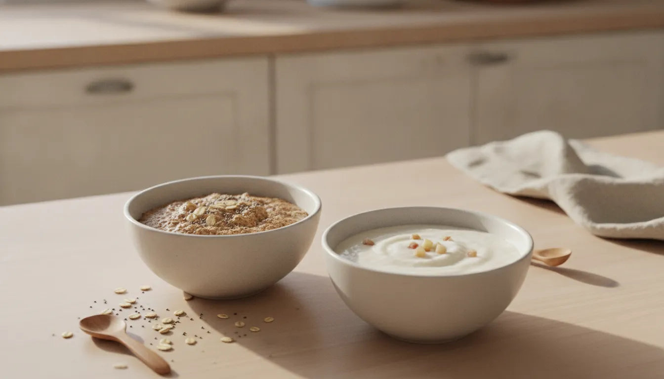 Bowls of organic baby cereal and rice cereal
