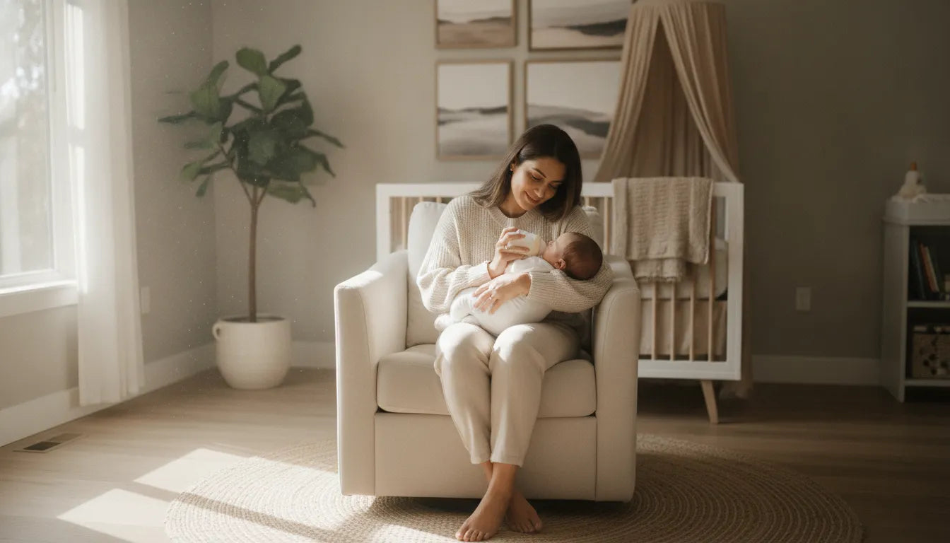 Parent preparing stage 1 baby formula for an infant