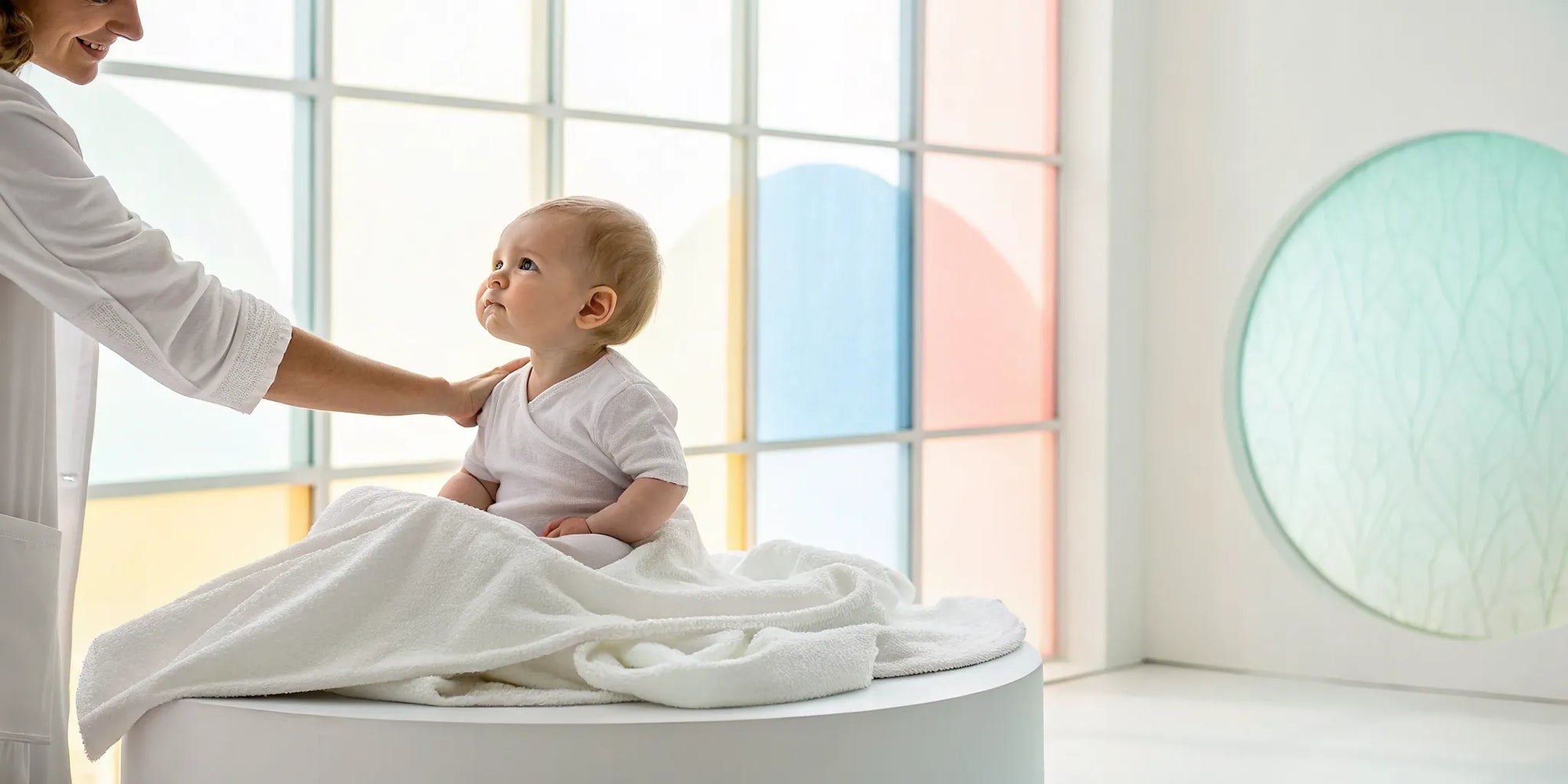Pediatrician examining a baby for symptoms of a milk protein allergy.