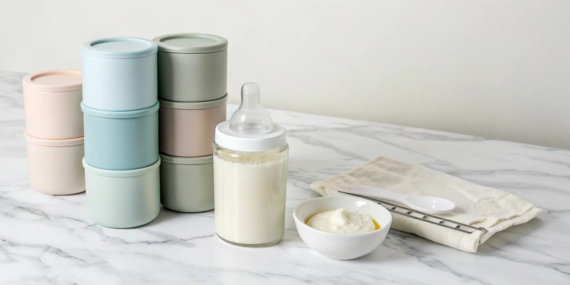 A selection of the best sensitive toddler formulas in containers next to a prepared bottle.