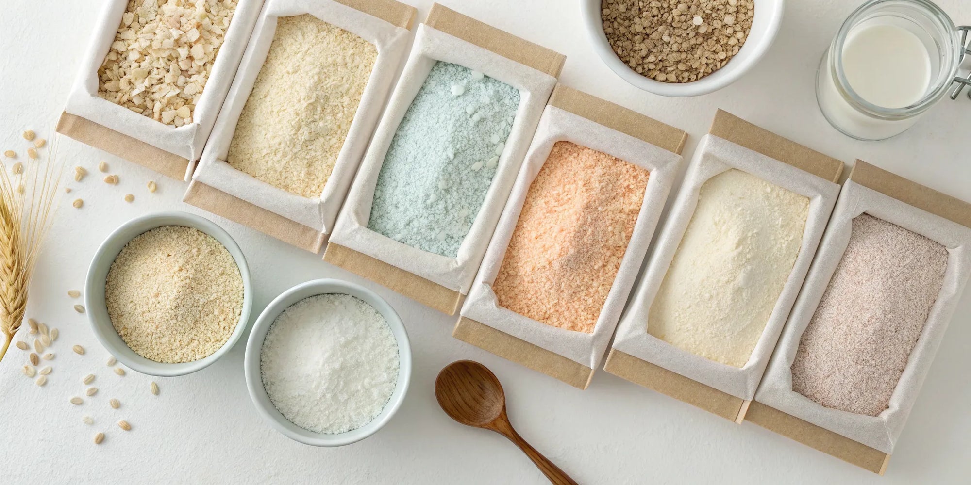 A variety of the best organic rice cereals for babies in packages and a bowl.