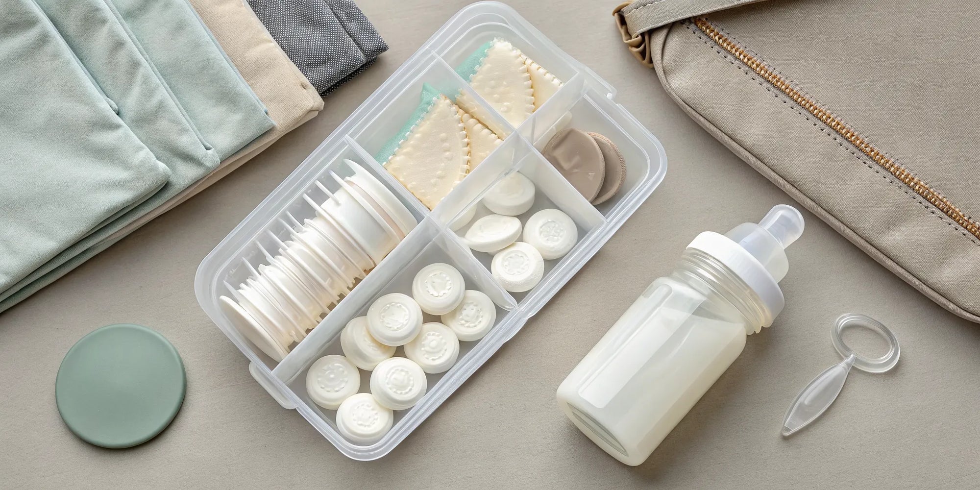 Baby formula travel packs and a bottle for easy feeding while traveling.
