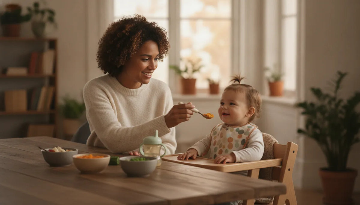 Toddler eating a gentle meal at home