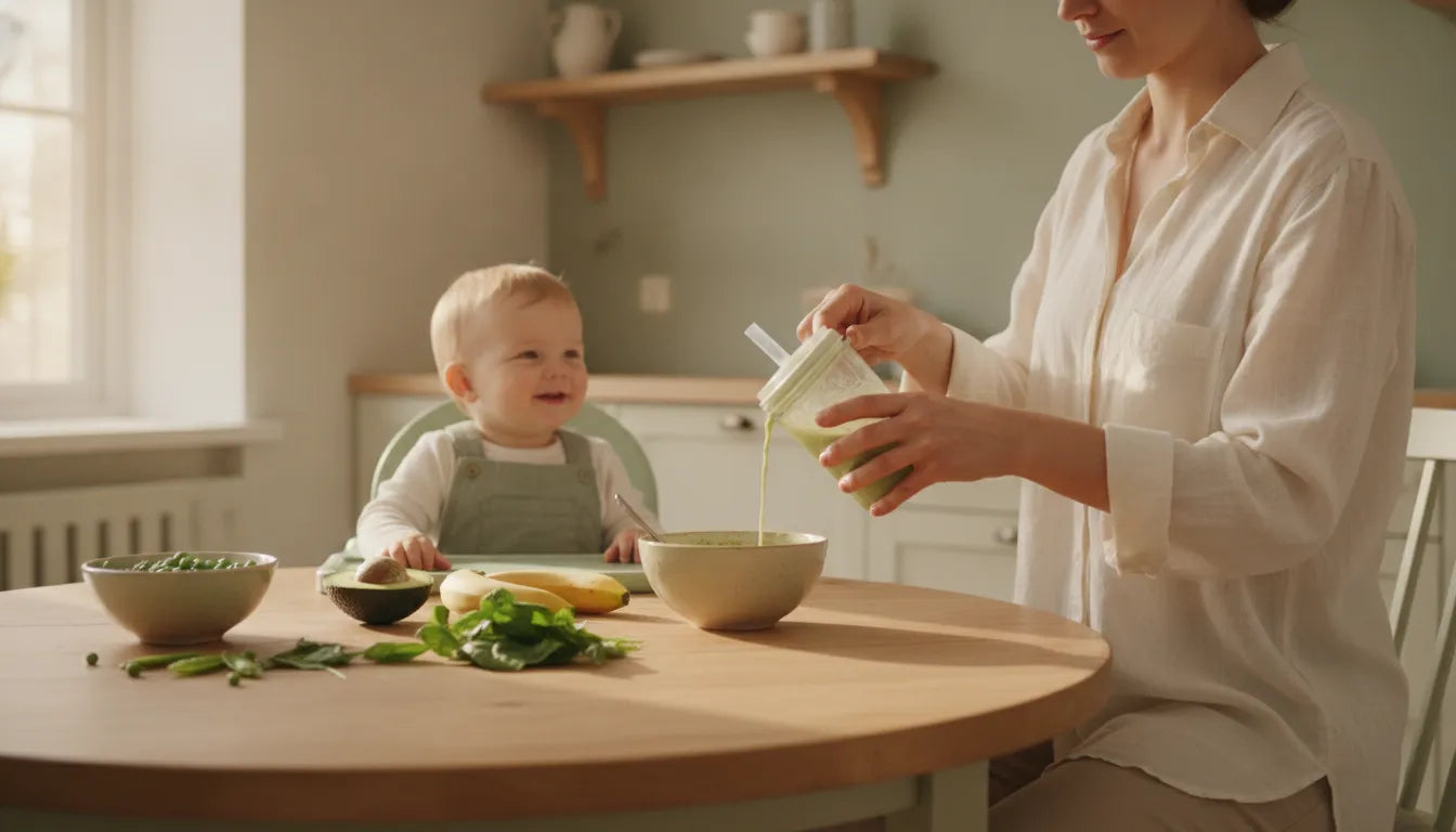 Parent preparing a cup as part of a toddler nutrition transition