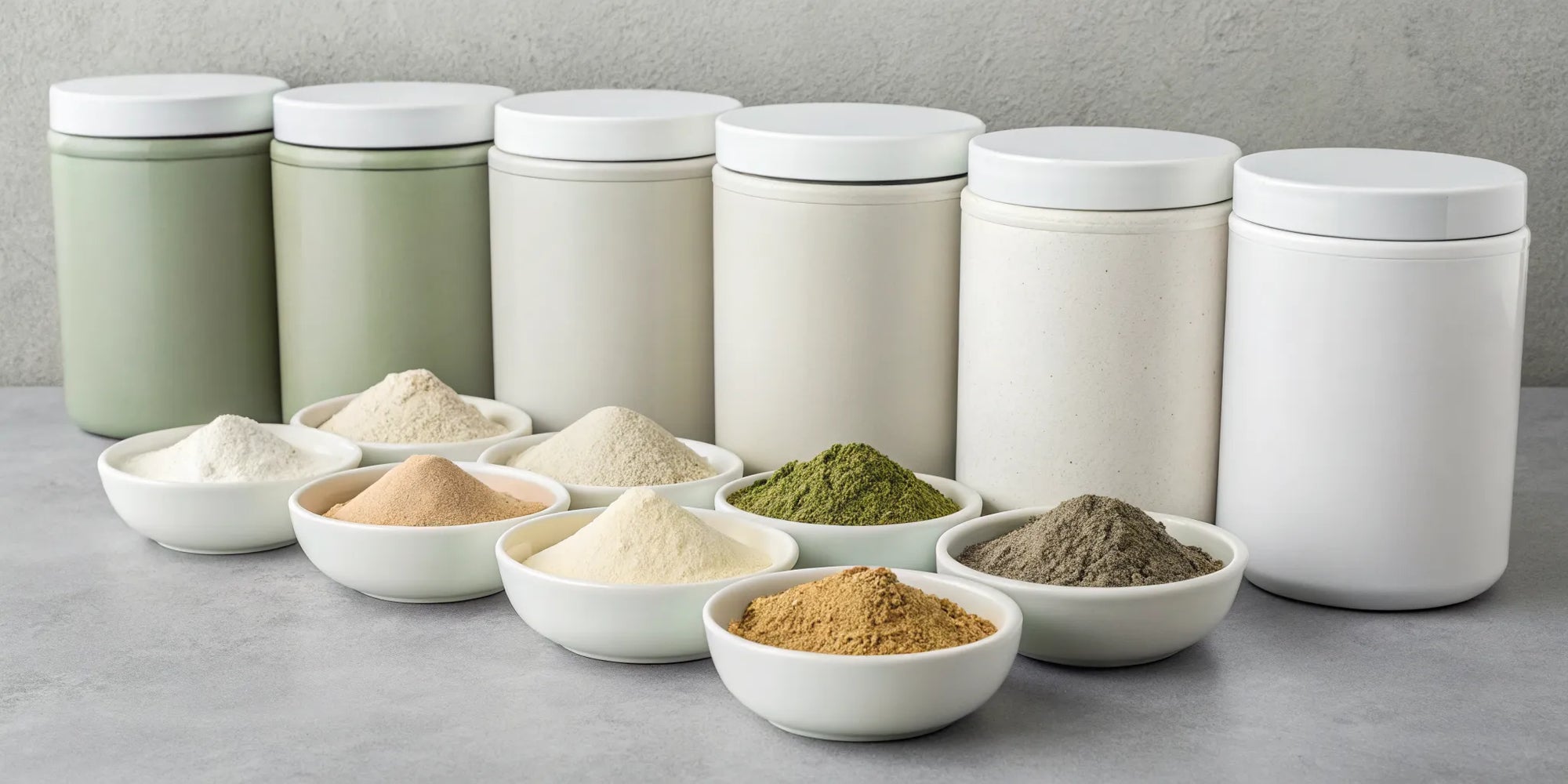 A comparison of the best dairy-free formulas, with plant-based and hypoallergenic powders in bowls.
