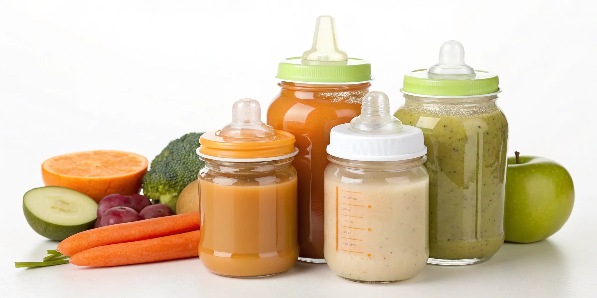 A variety of alternatives to soy based formula in baby bottles with whole food ingredients.