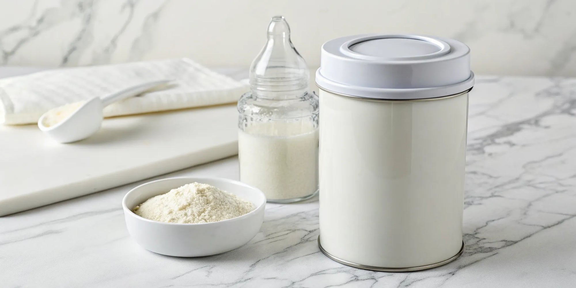 Checking the expiration date on a can of baby formula before preparing a bottle for a baby.