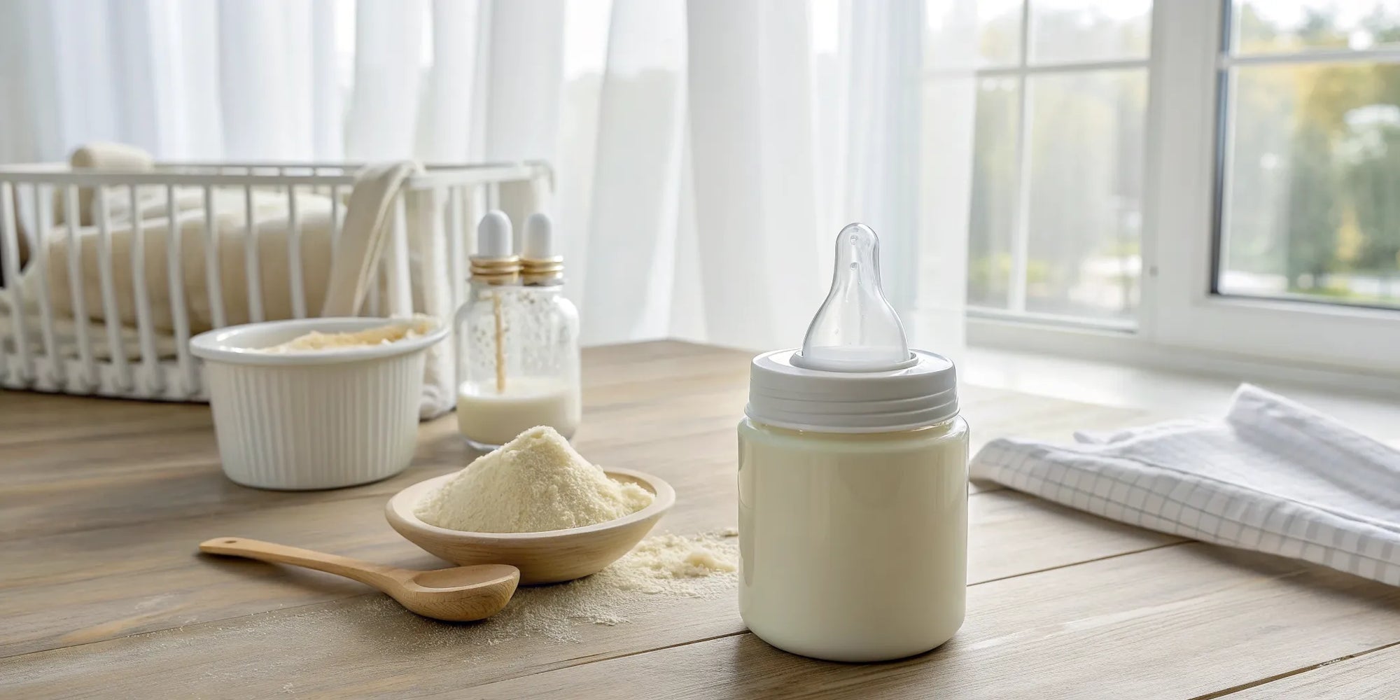A bottle and scoop of the best formula for a constipated baby.